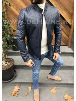 Geaca barbati piele ecologica Dark Blue B2823